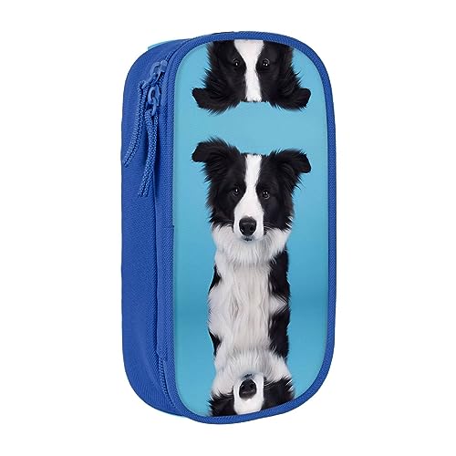 vacsAX Federmäppchen aus Oxford-Stoff, langlebig und stilvoll, für Schule und Büro, Motiv: Border Collie, blau, Einheitsgröße, Kartenhalter von vacsAX