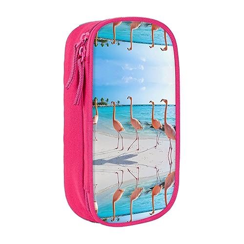 vacsAX Federmäppchen aus Oxford-Stoff, langlebig und stilvoll, für Schule und Büro, Motiv: Flamingos am Strand, rose, Einheitsgröße, Kartenhalter von vacsAX