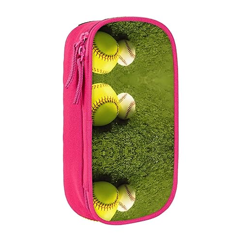 vacsAX Federmäppchen aus Oxford-Stoff, langlebig und stilvoll, für Schule und Bürobedarf, Federtasche, Gras-Baseball-Softball, rose, Einheitsgröße, Kartenhalter von vacsAX