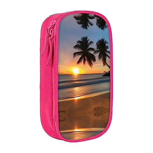 vacsAX Sunset Beach Pencil Case Canvas Pencil Pouch with Zipper Double Layer Big Capacity Pencil Bag Organizer Box, rose, Einheitsgröße, Taschen-Organizer von vacsAX