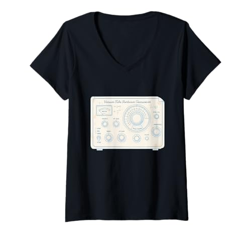 Damen Vakuumröhre Kurzwelle Blueprint Radio Art T-Shirt mit V-Ausschnitt Damen Vakuumröhre Kurzwelle Blueprint Radio Art T-Shirt mit V-Ausschnitt von vacuum tube shortwave ham radio retro schematic