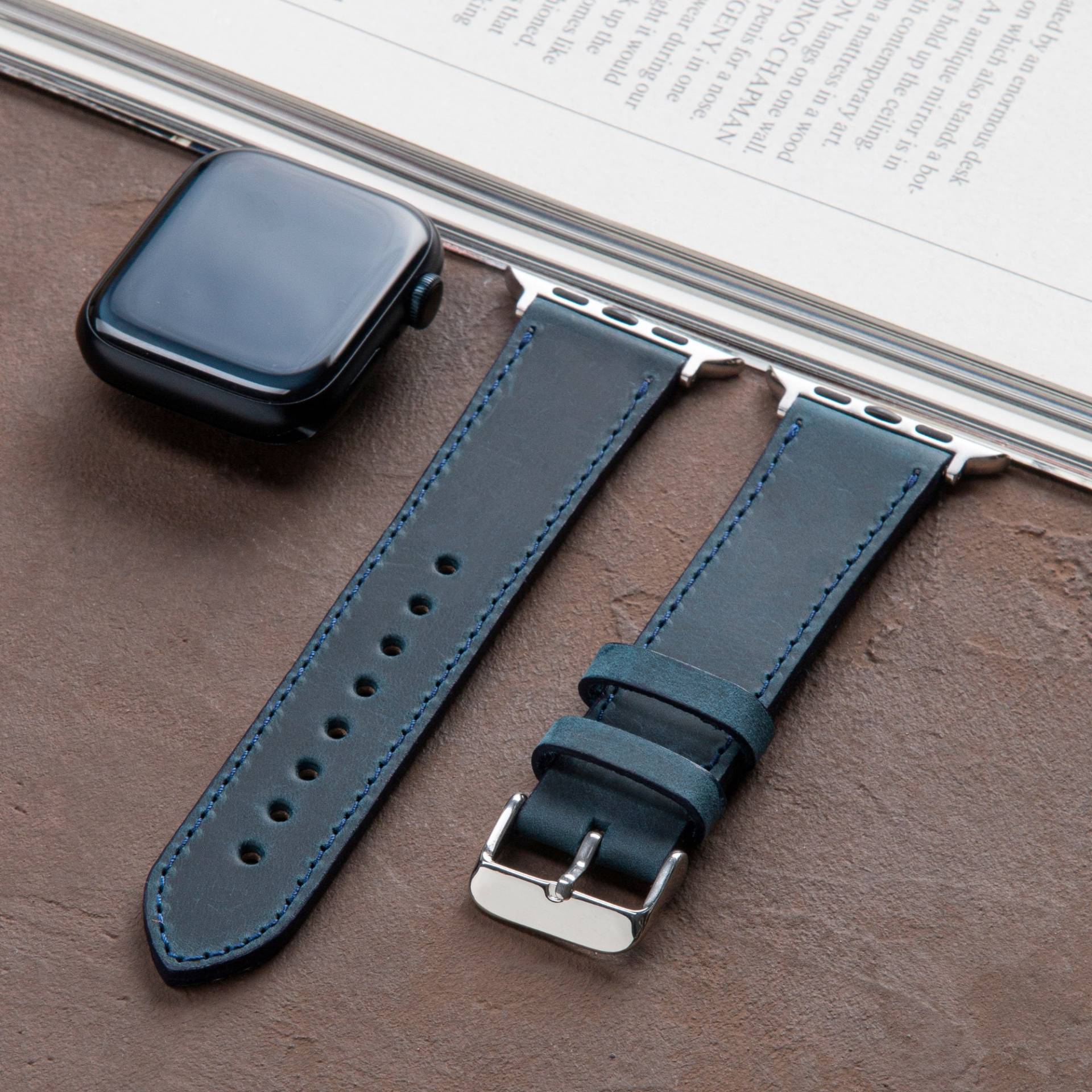 Blaues Apple Watch Lederarmband, Armband Für Herren, Iwatch Armband, Geschenk, Für Ihn, Serien 1-2-3-4-5-6-7-8 & Ultra von vagave