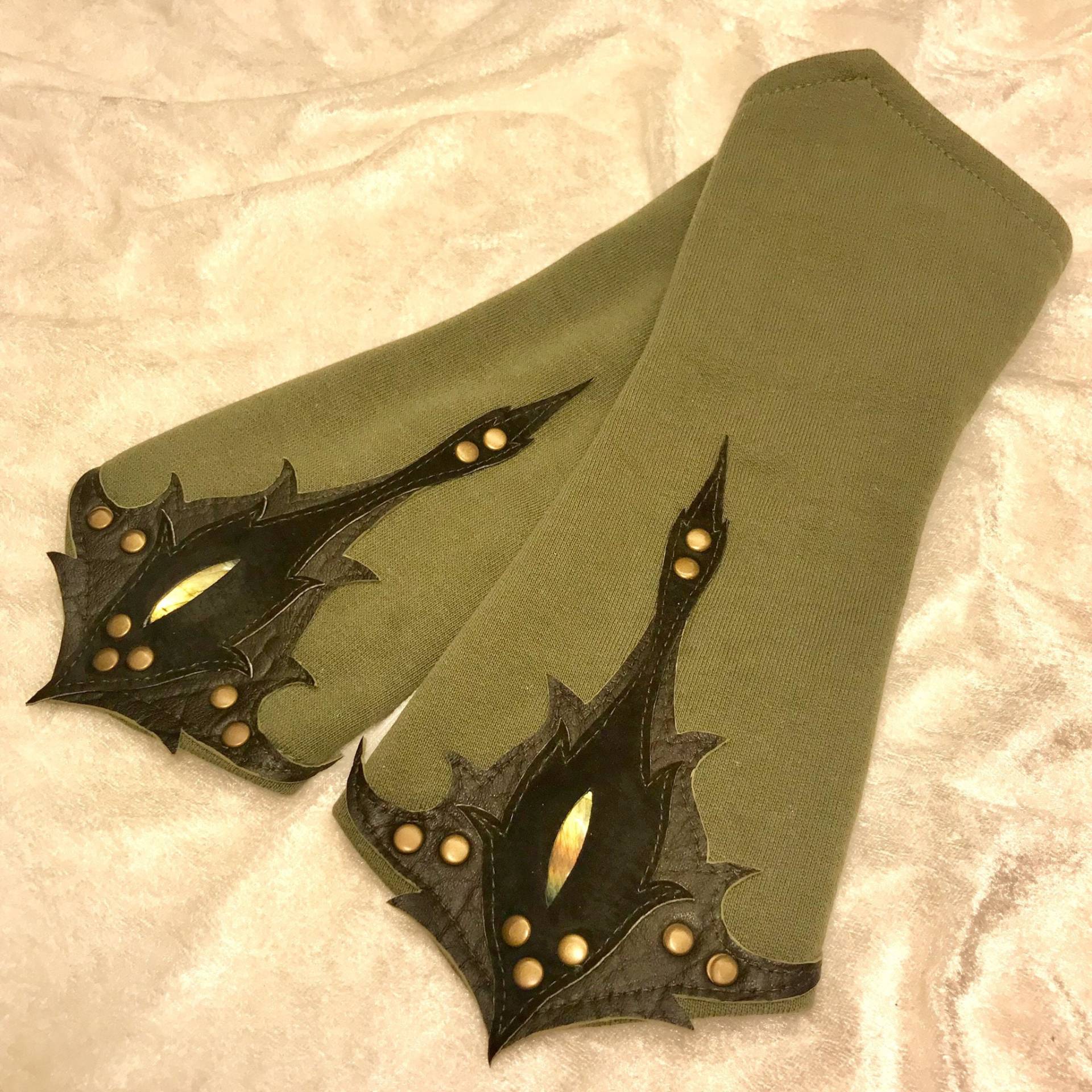 Fingerlose Handschuhe, Bio Baumwolle Grüne Festival Armstulpen, Elfen Alternative Kleidung, Cosplay, Lederkunst von vaisto