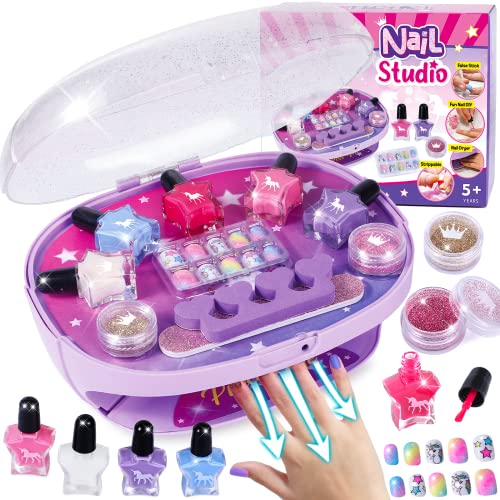 Vamei Nagelstudio Kinder Mädchen Geschenke 6 7 8 9 10 11 Jahre Nageltrockner Peel Off Nagellack Press On Nagelsticker Nageldesign Nagelset Maniküre Set Kinder Mädchen Geburtstag Geschenk für Mädchen von vamei