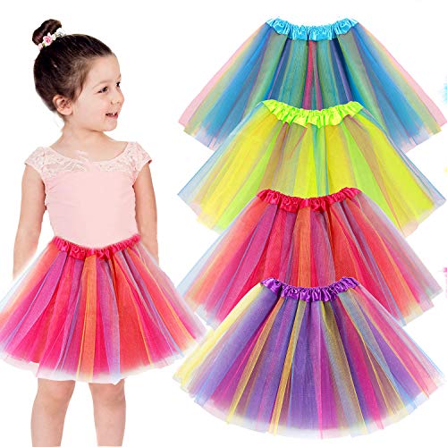 vamei 4 Stück Tüllrock Mädchen Tütü Kinder Prinzessin Ballettrock Pettiskirt Tutu Rock Regenbogen Minirock für Halloween Party Karneval (4pcs) von vamei