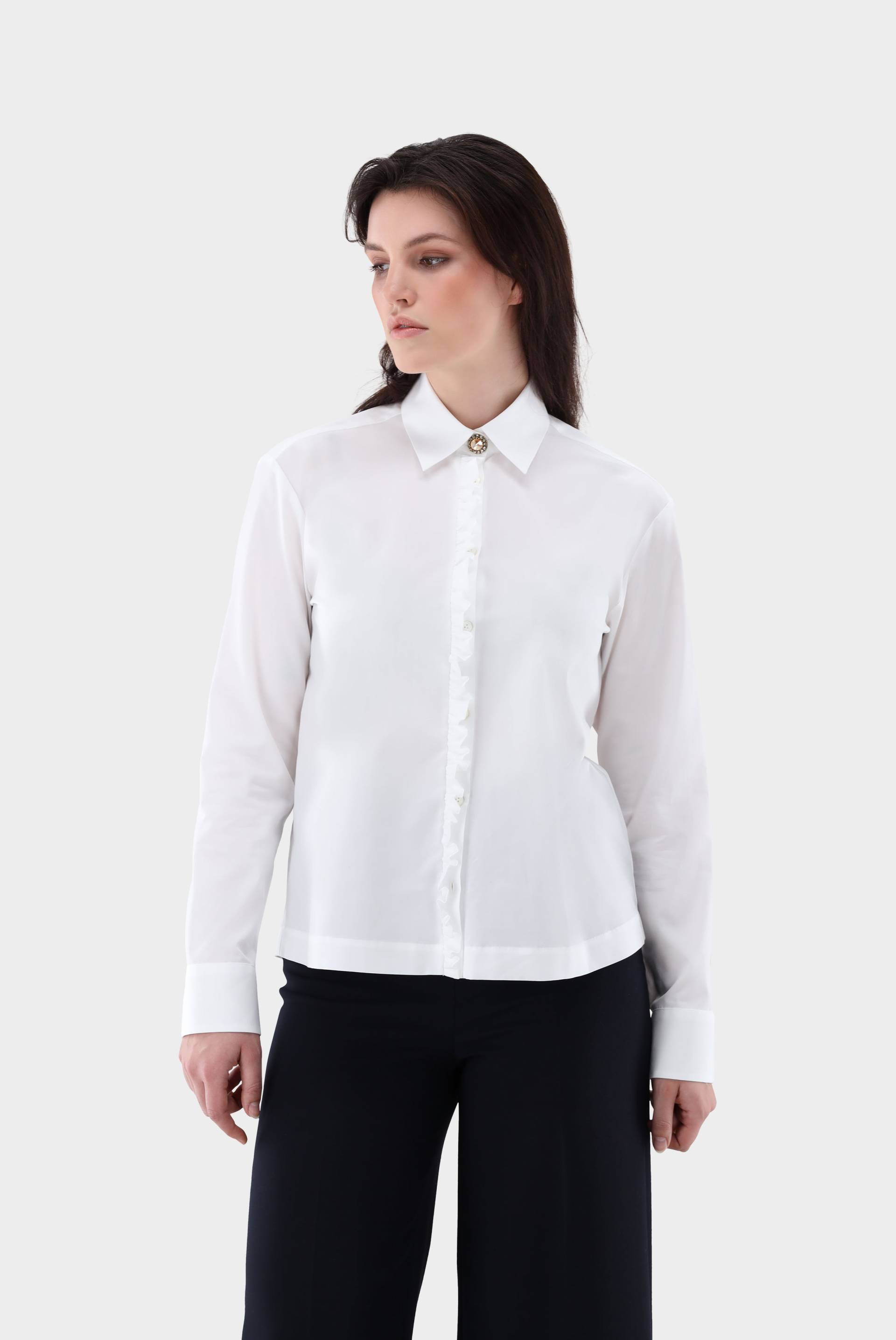 Bluse mit Rüschen und Schmuckknopf Boxy Fit von van Laack
