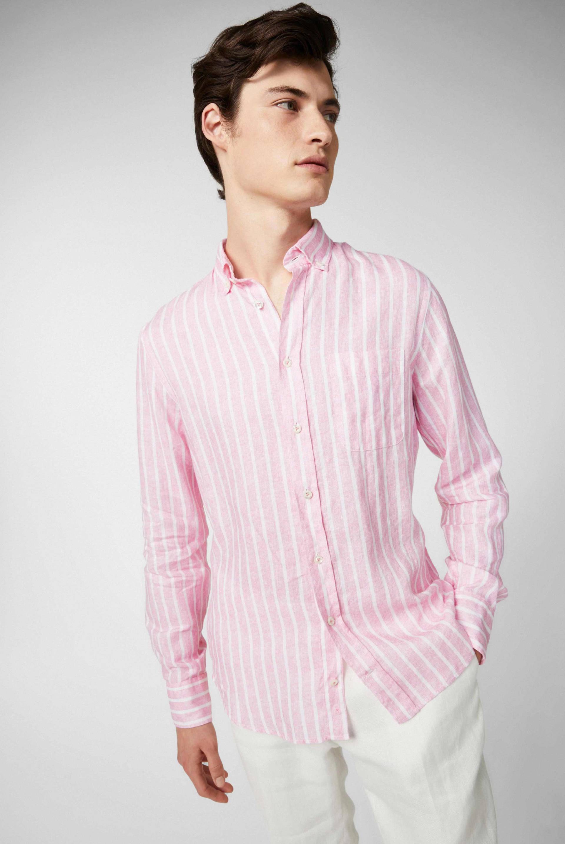 Button-Down-Hemd aus Leinen mit Streifendruck von van Laack