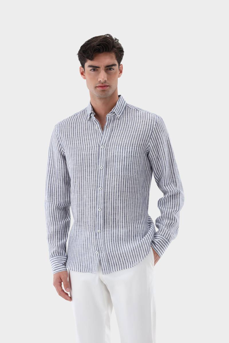 Button Down Leinenhemd mit Streifen Tailor Fit von van Laack