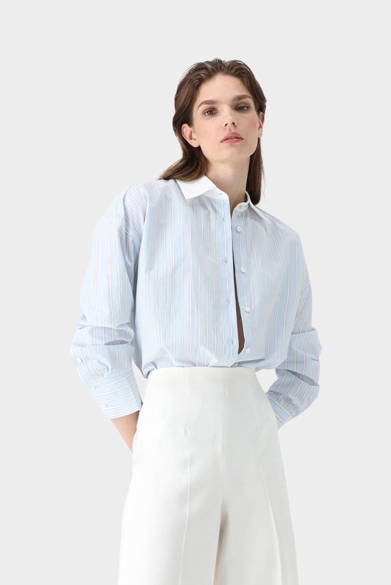 Gestreifte Hemdbluse mit Kontrastkragen von van Laack