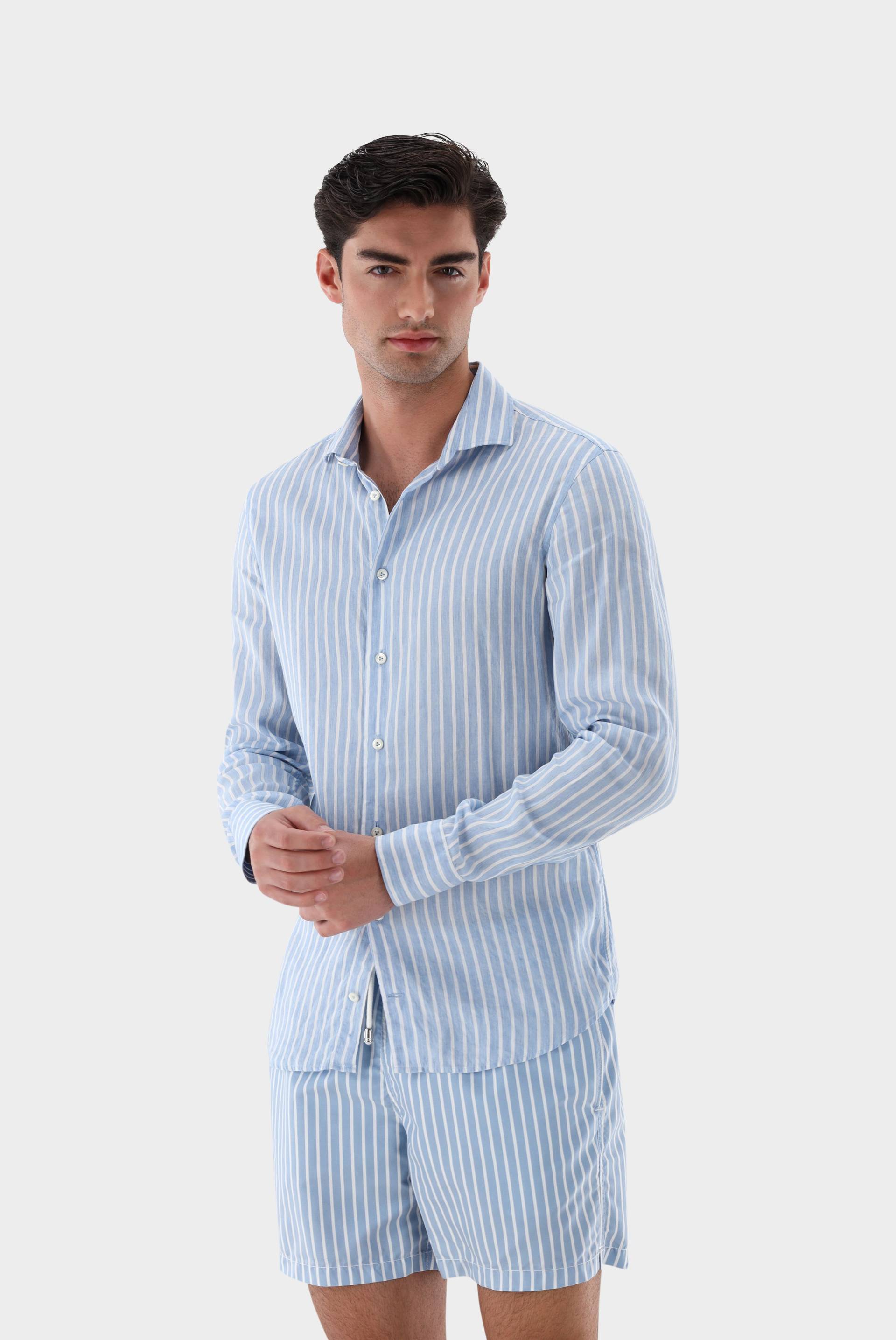 Gestreiftes Hemd aus Tencel und Leinen von van Laack