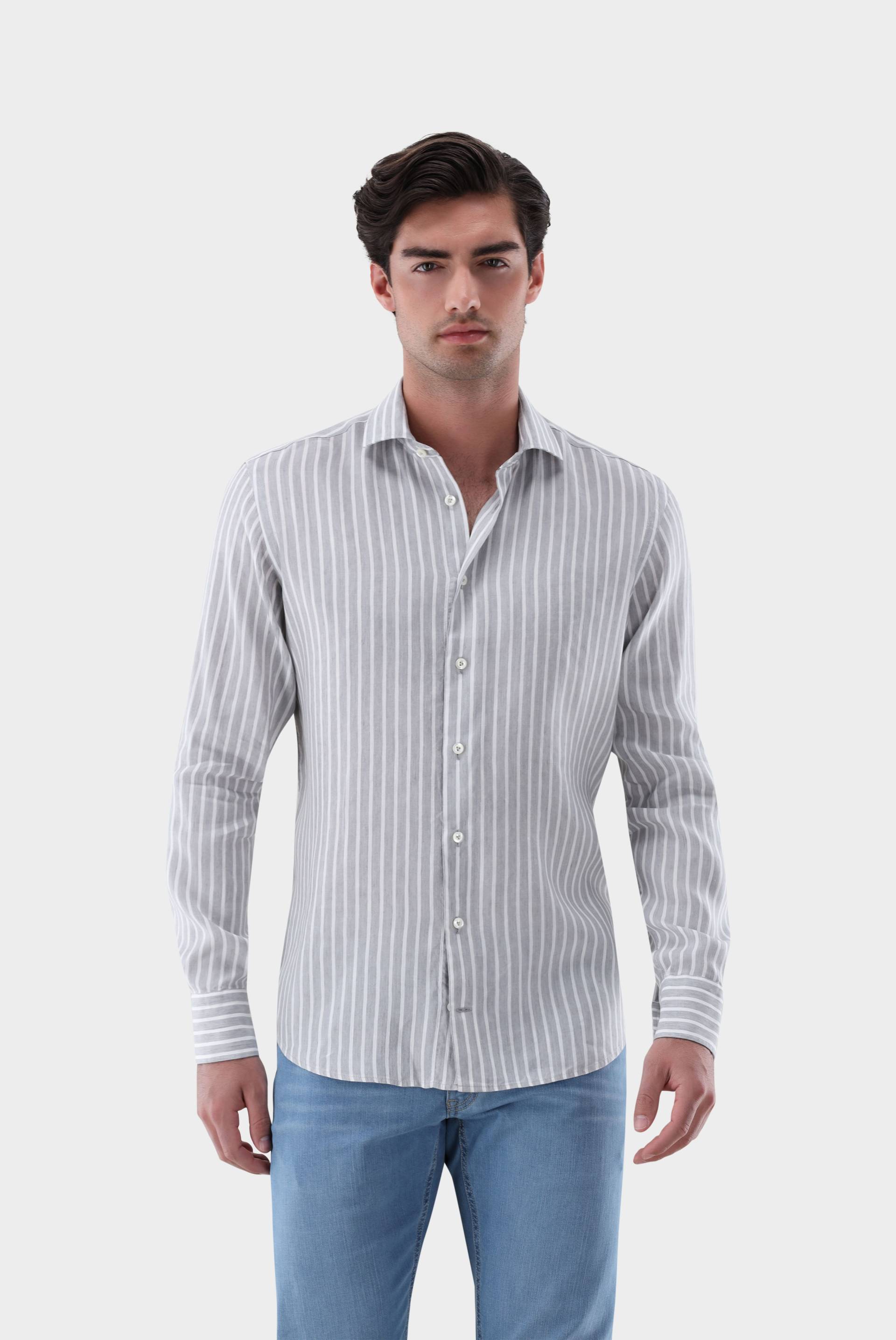 Gestreiftes Hemd aus Tencel und Leinen von van Laack
