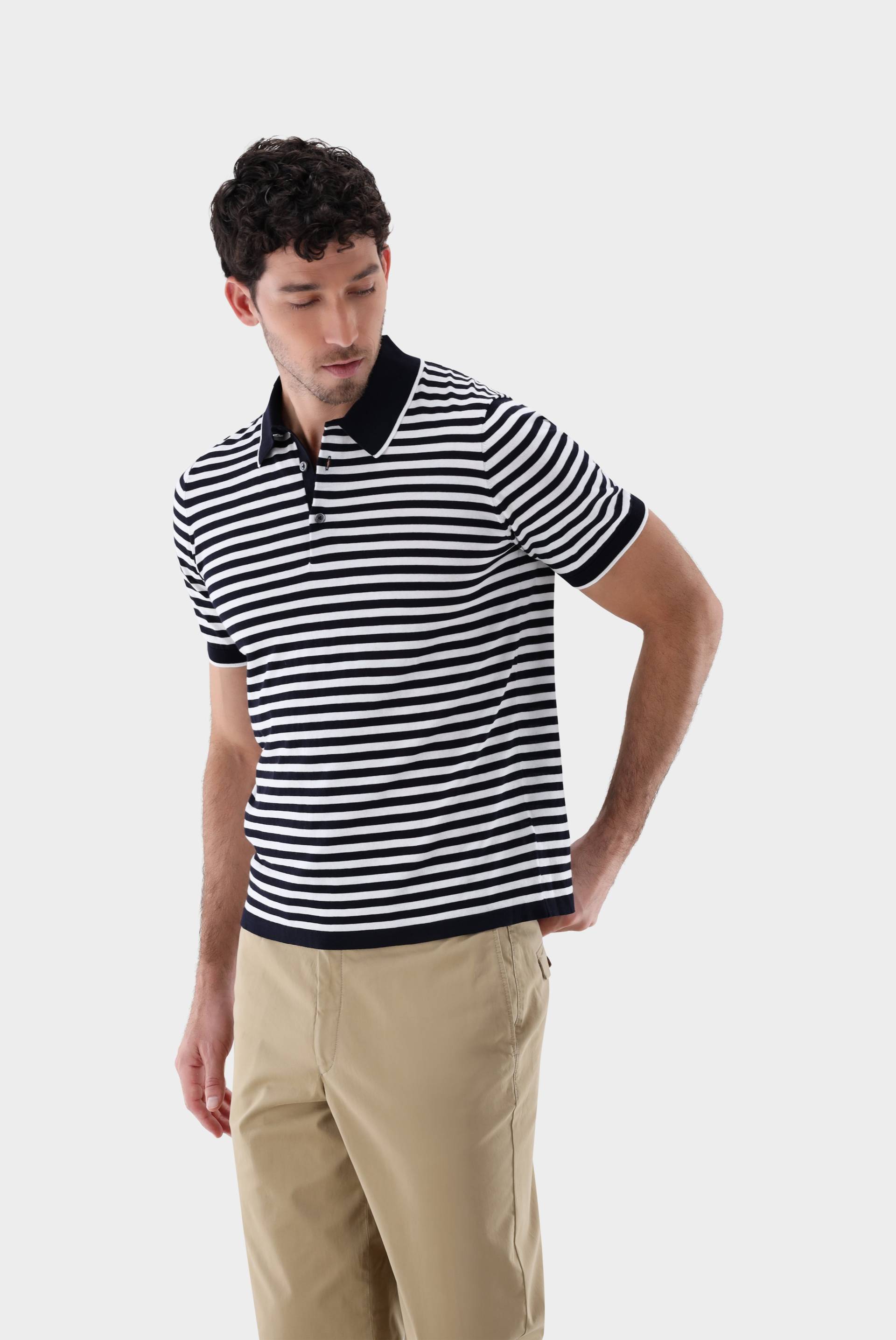 Gestreiftes Strick Polo-Shirt aus Air Cotton von van Laack