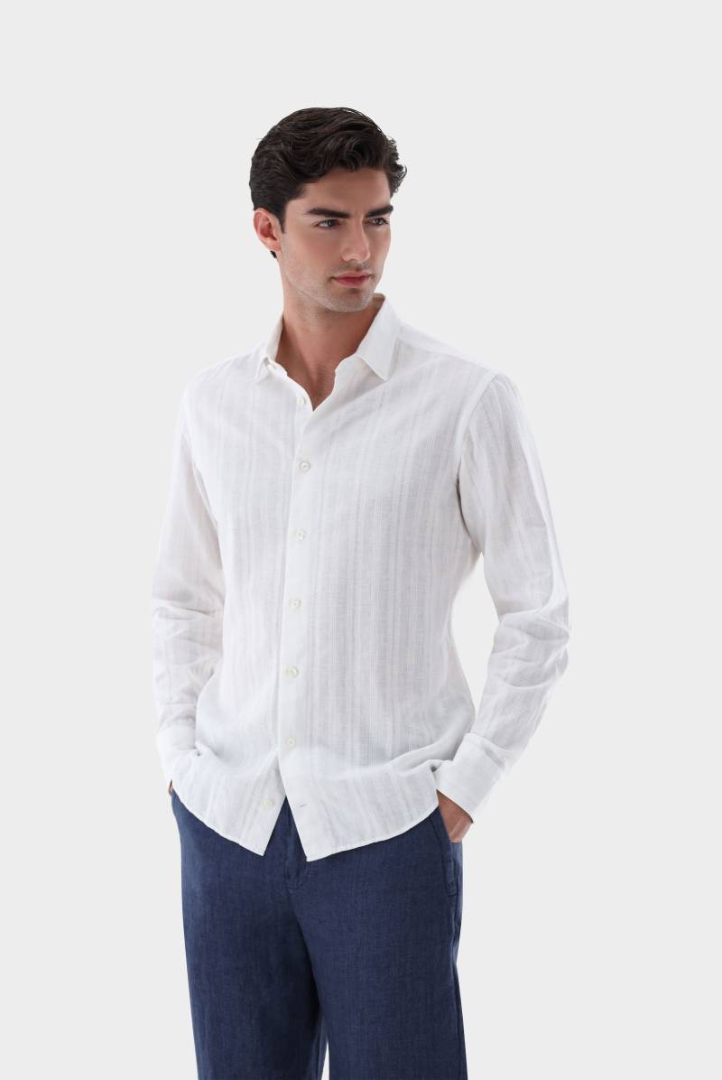 Hemd aus Baumwolle und Leinen mit Ajoure Streifen von van Laack