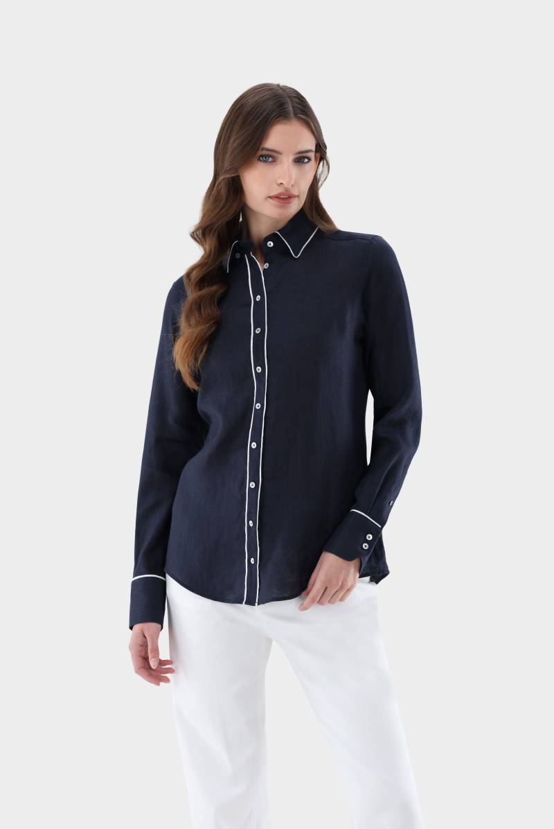 Hemdbluse aus Leinen mit Kontrastpaspel von van Laack