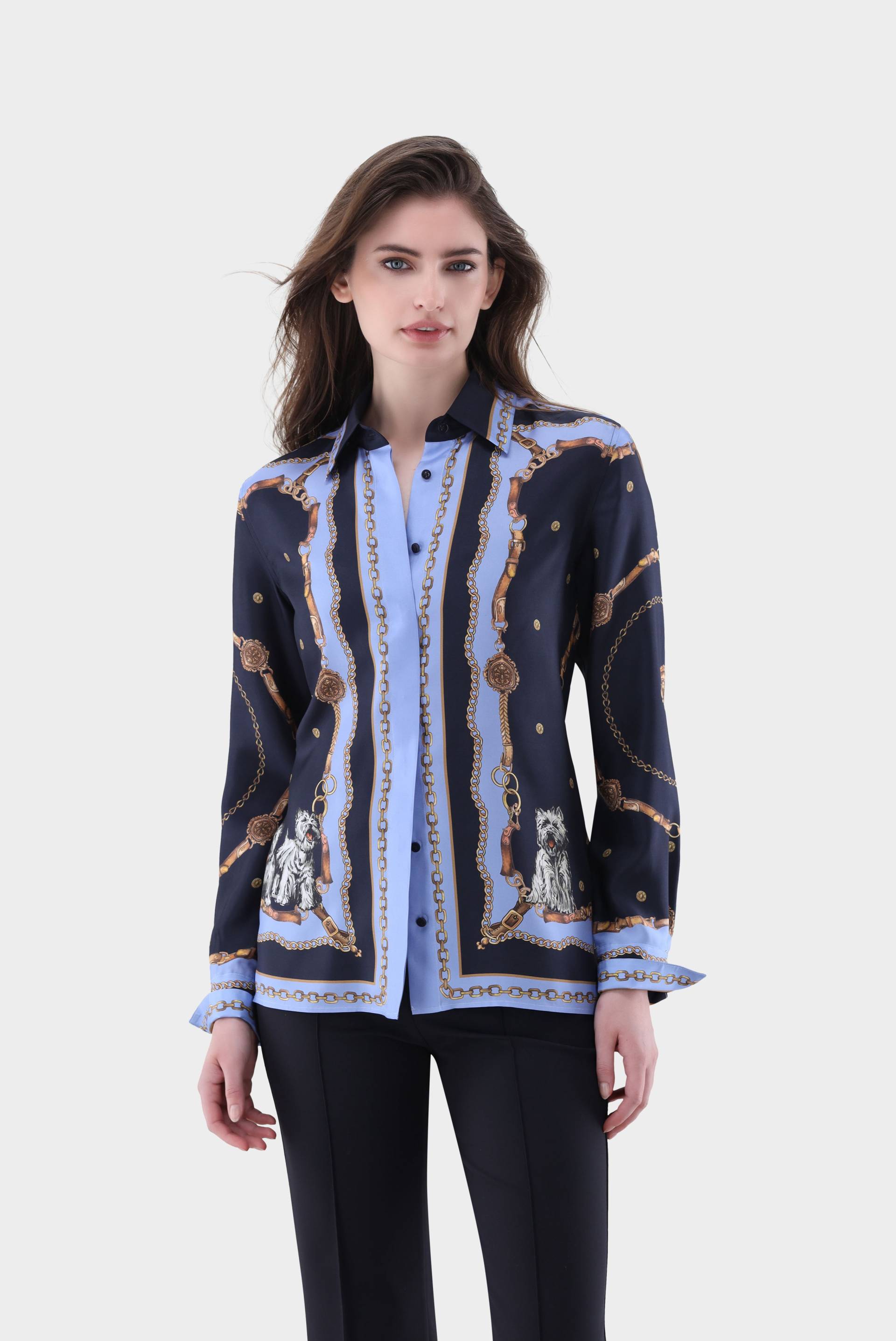 Hemdbluse aus Seide mit platziertem Druck von van Laack