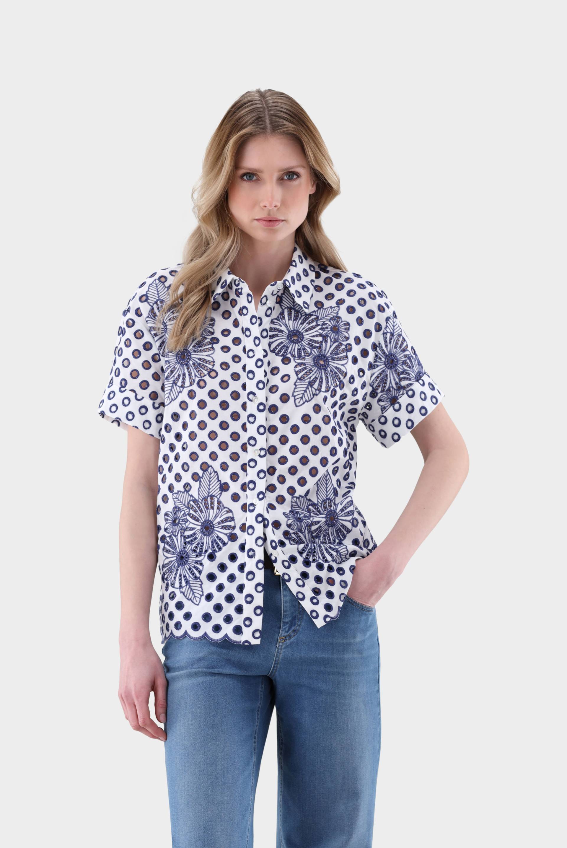 Hemdbluse aus zweifarbiger Lochstickerei mit Kurzarm von van Laack