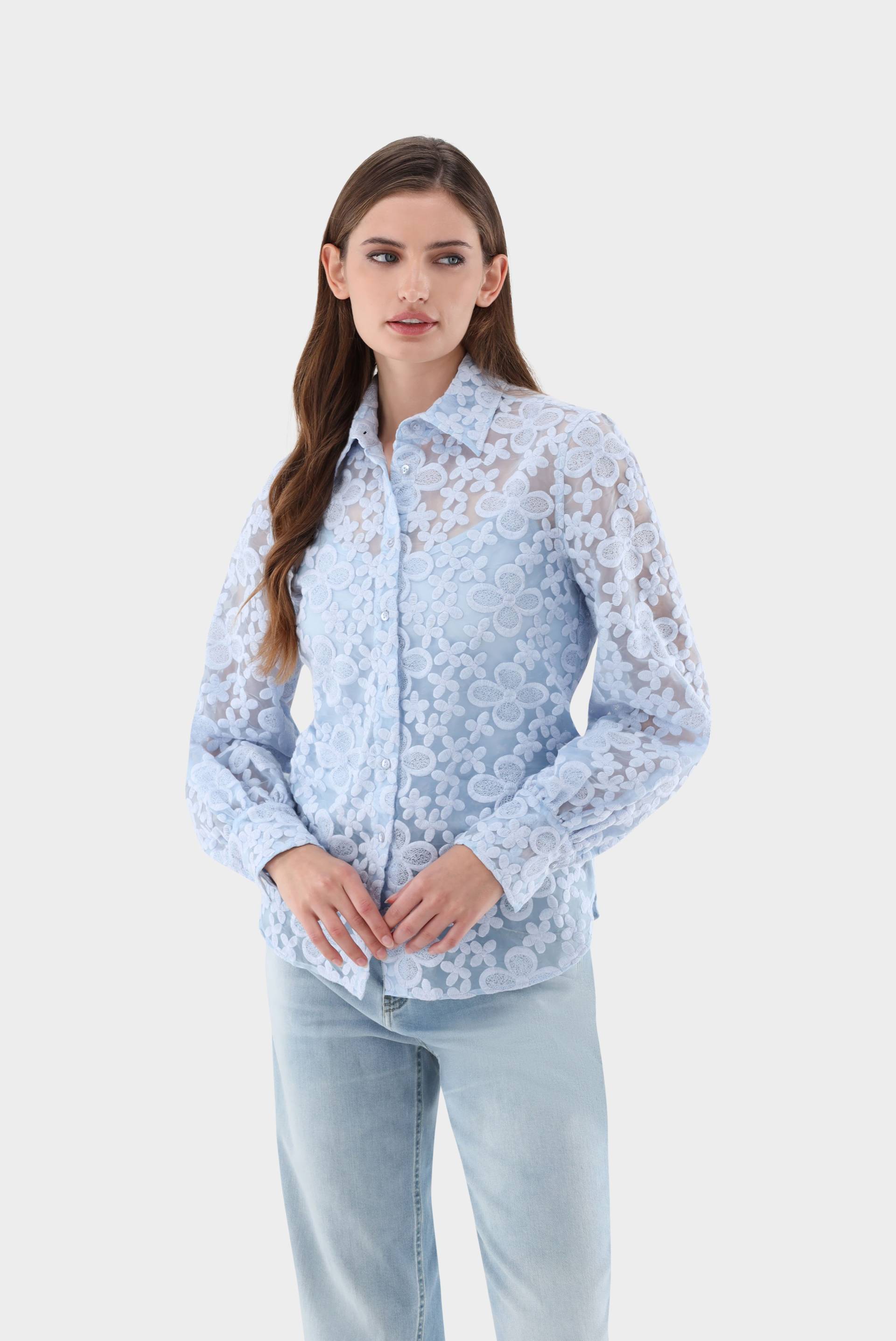 Hemdbluse mit Blousonärmeln aus besticktem Organza von van Laack