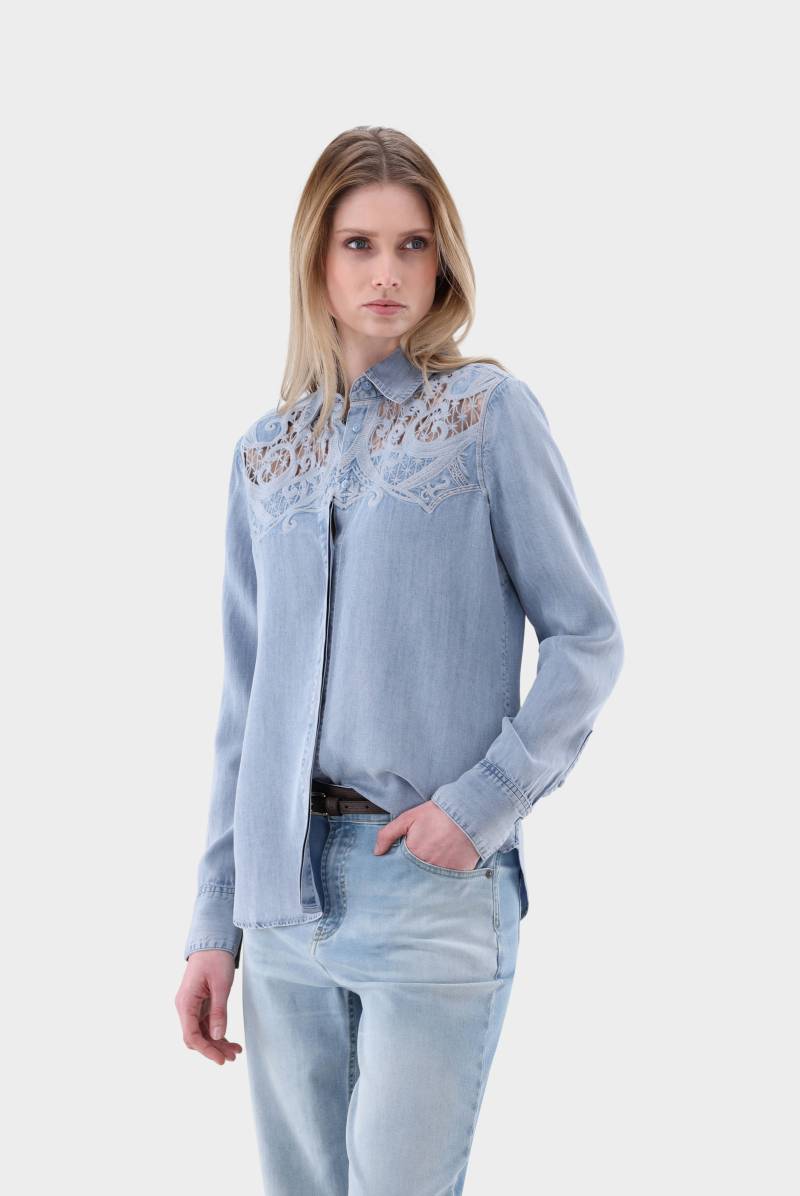 Hemdbluse mit Spitzenausschnitten in Jeans-Optik von van Laack