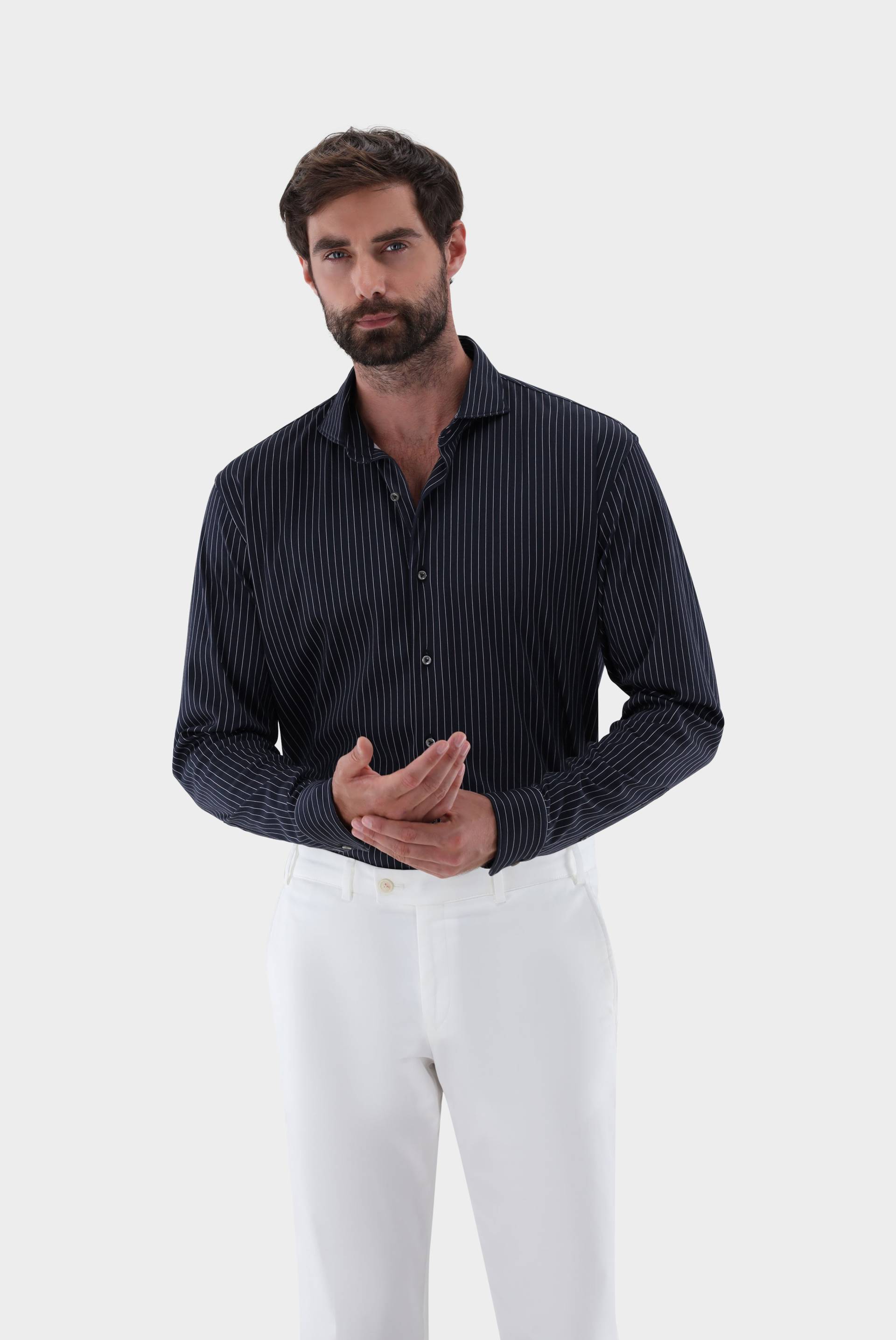 Jerseyhemd aus Schweizer Baumwolle mit Nadelstreifen von van Laack