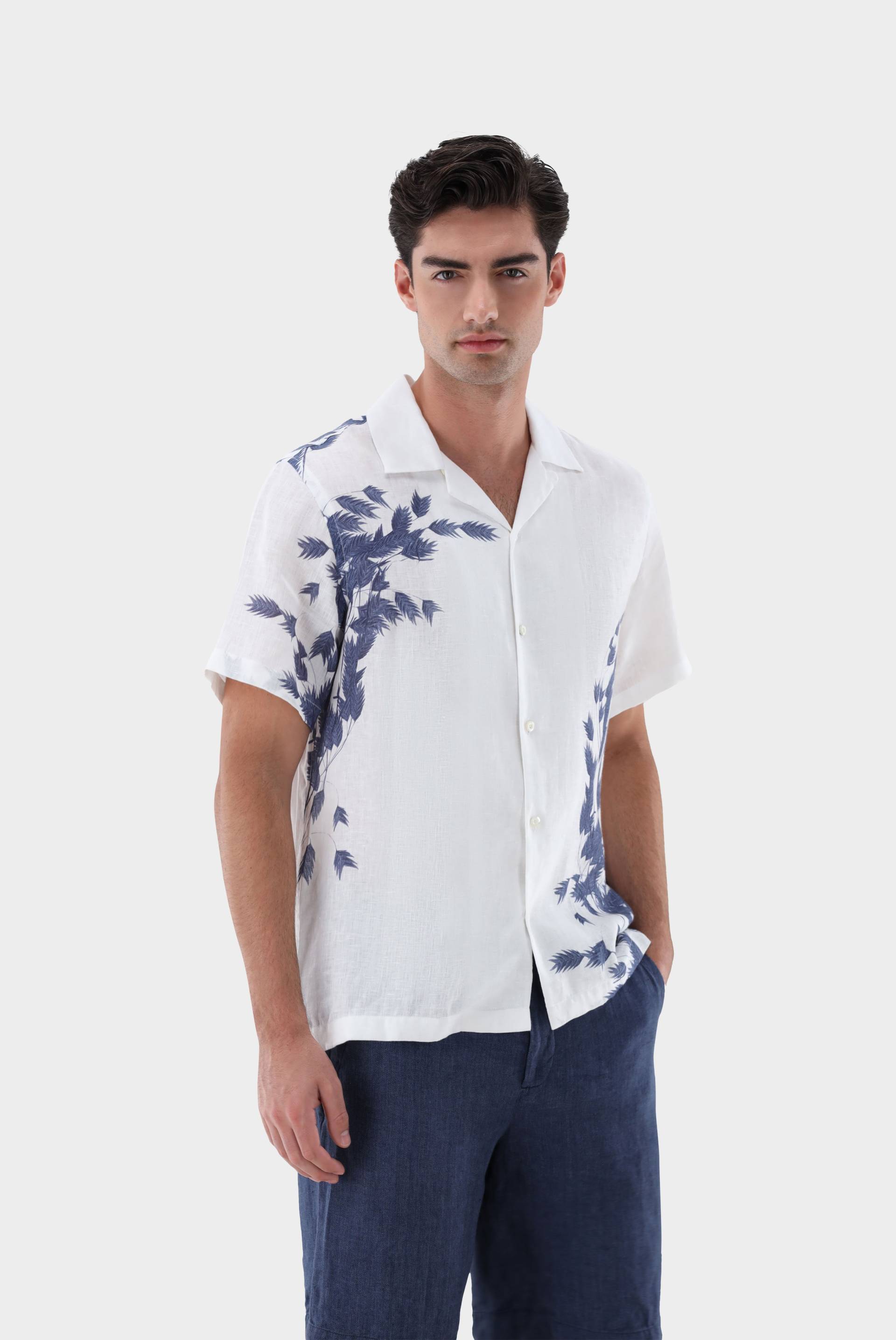 Kurzarmhemd mit Reverskragen und Druck von van Laack