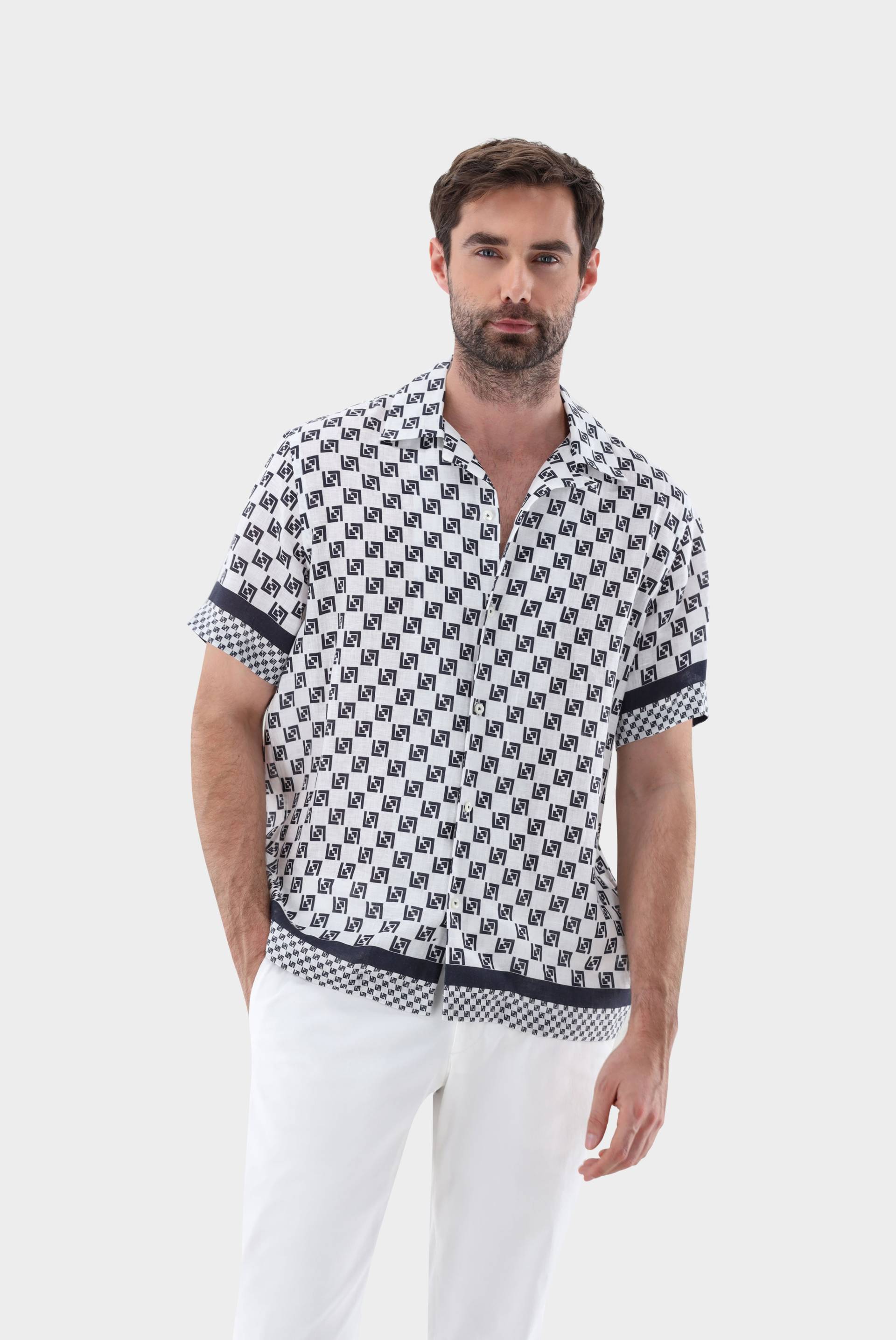 Kurzarmhemd mit Reverskragen und Geometrischem Druck von van Laack