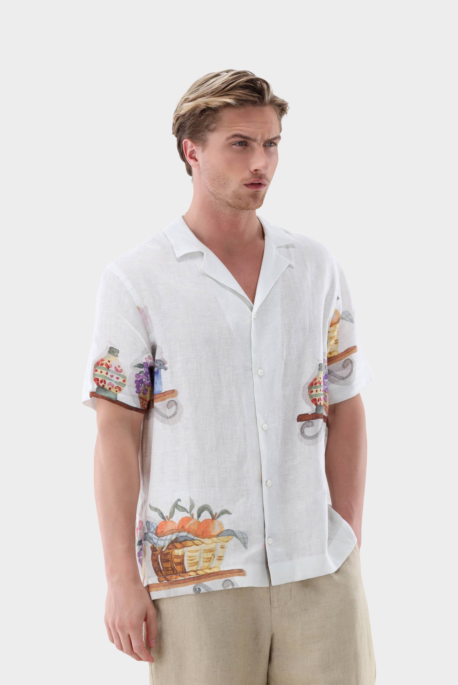 Kurzarmhemd mit Reverskragen und Kunst Druck von van Laack
