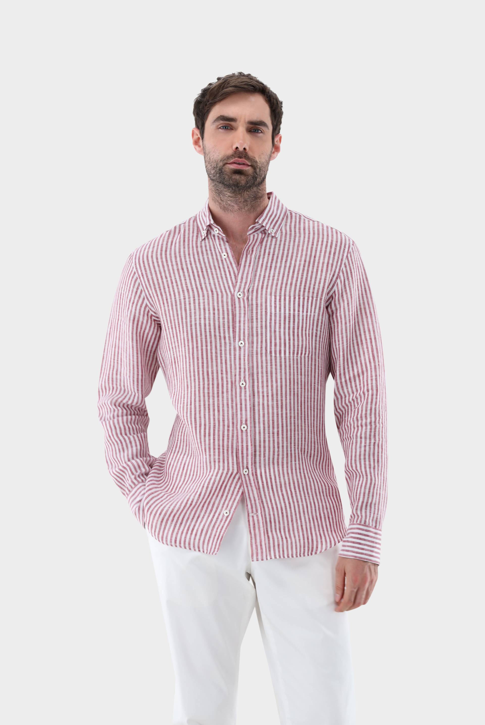 Leinenhemd gestreift mit Button Down Tailor Fit von van Laack