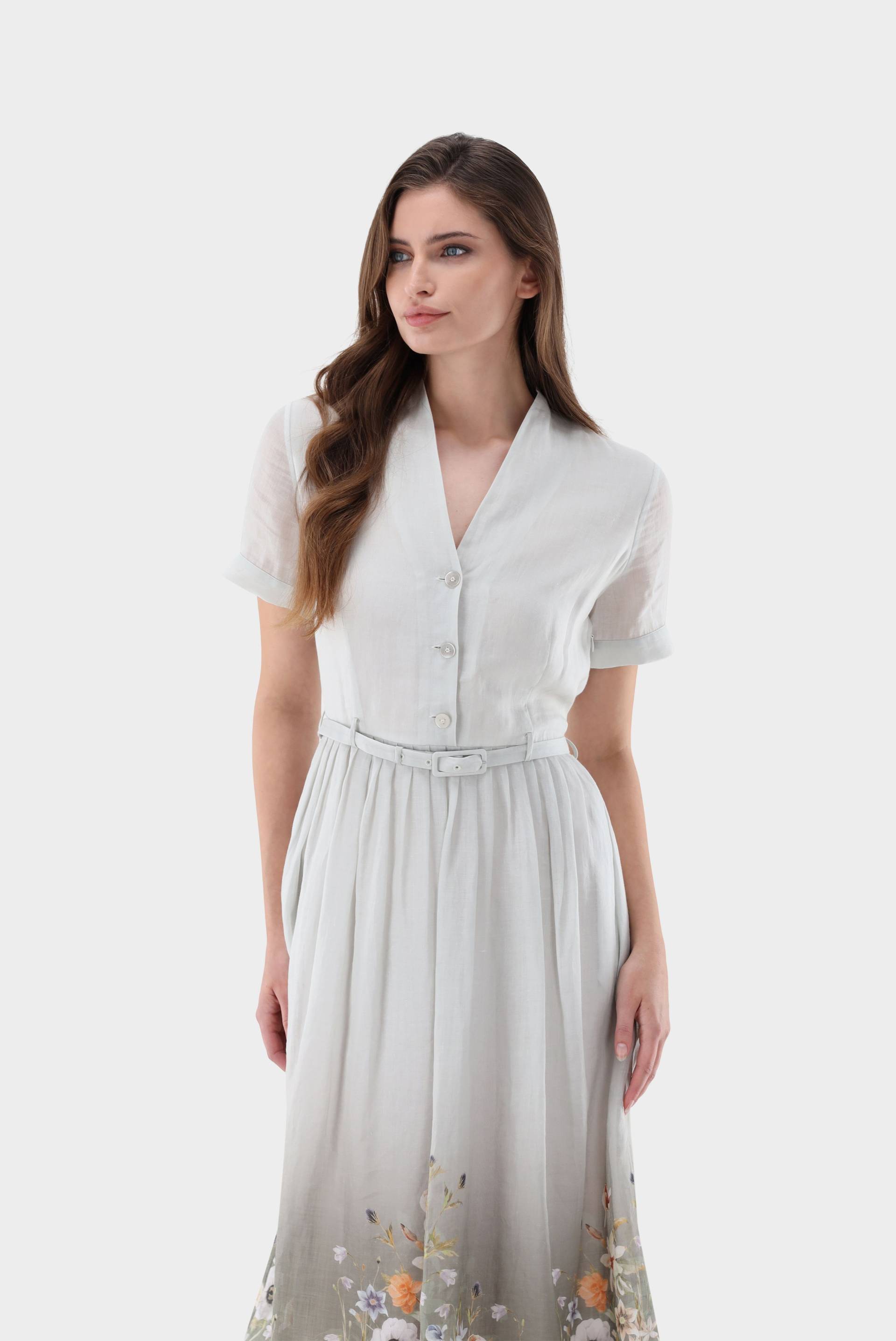 Midi-Kleid aus Leinen mit Blumendruck von van Laack