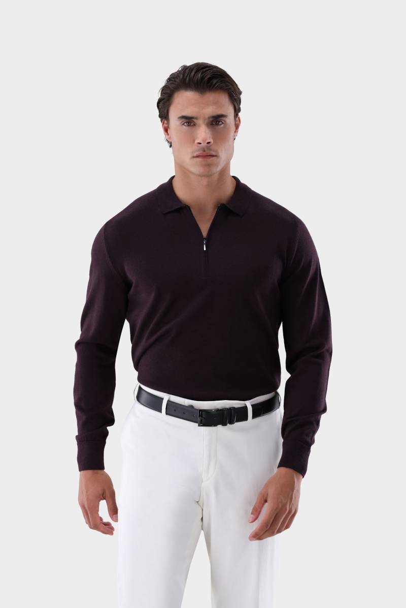 Poloshirt Langarm mit Reißverschluss aus merzerisierter Wolle von van Laack