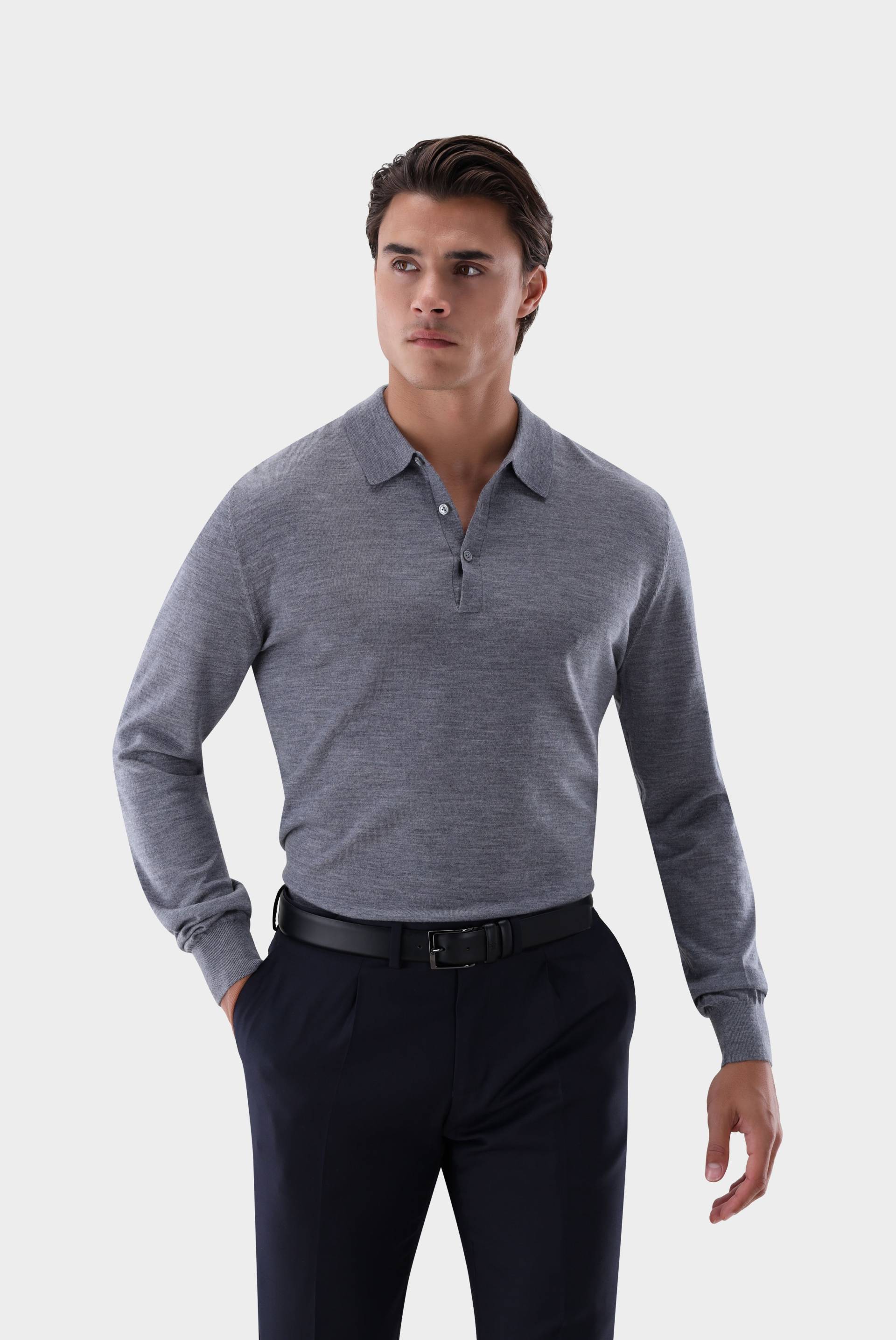 Poloshirt mit Langarm gestrickt aus Merinowolle Poloshirt mit Langarm gestrickt aus Merinowolle von van Laack