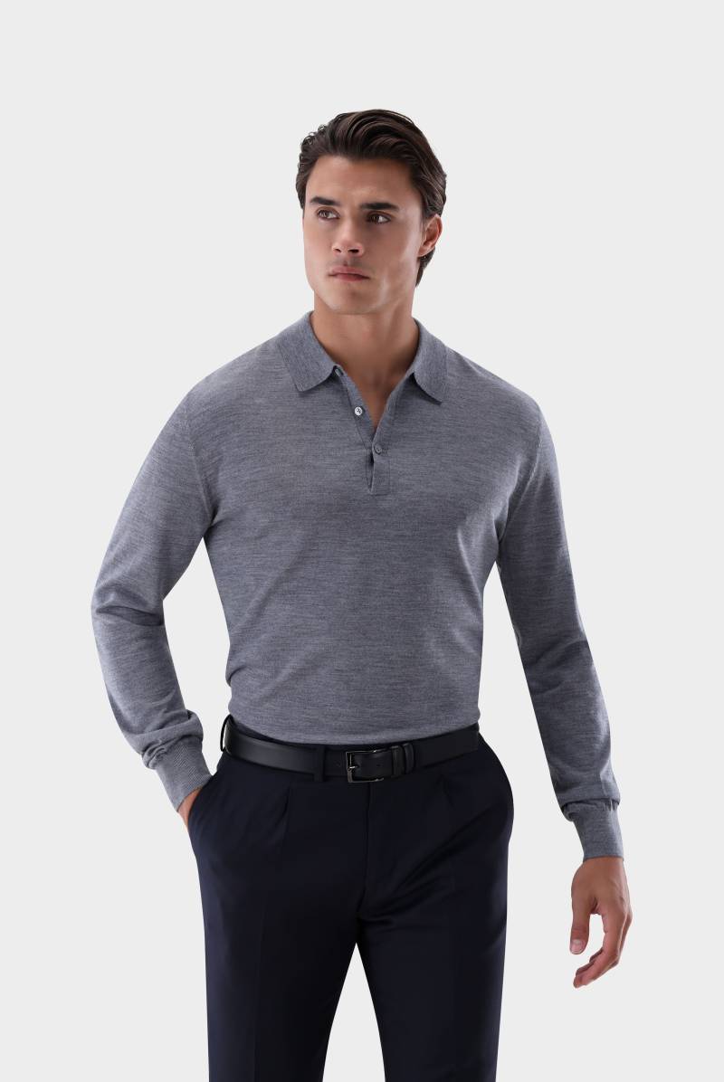 Poloshirt mit Langarm gestrickt aus Merinowolle Poloshirt mit Langarm gestrickt aus Merinowolle von van Laack