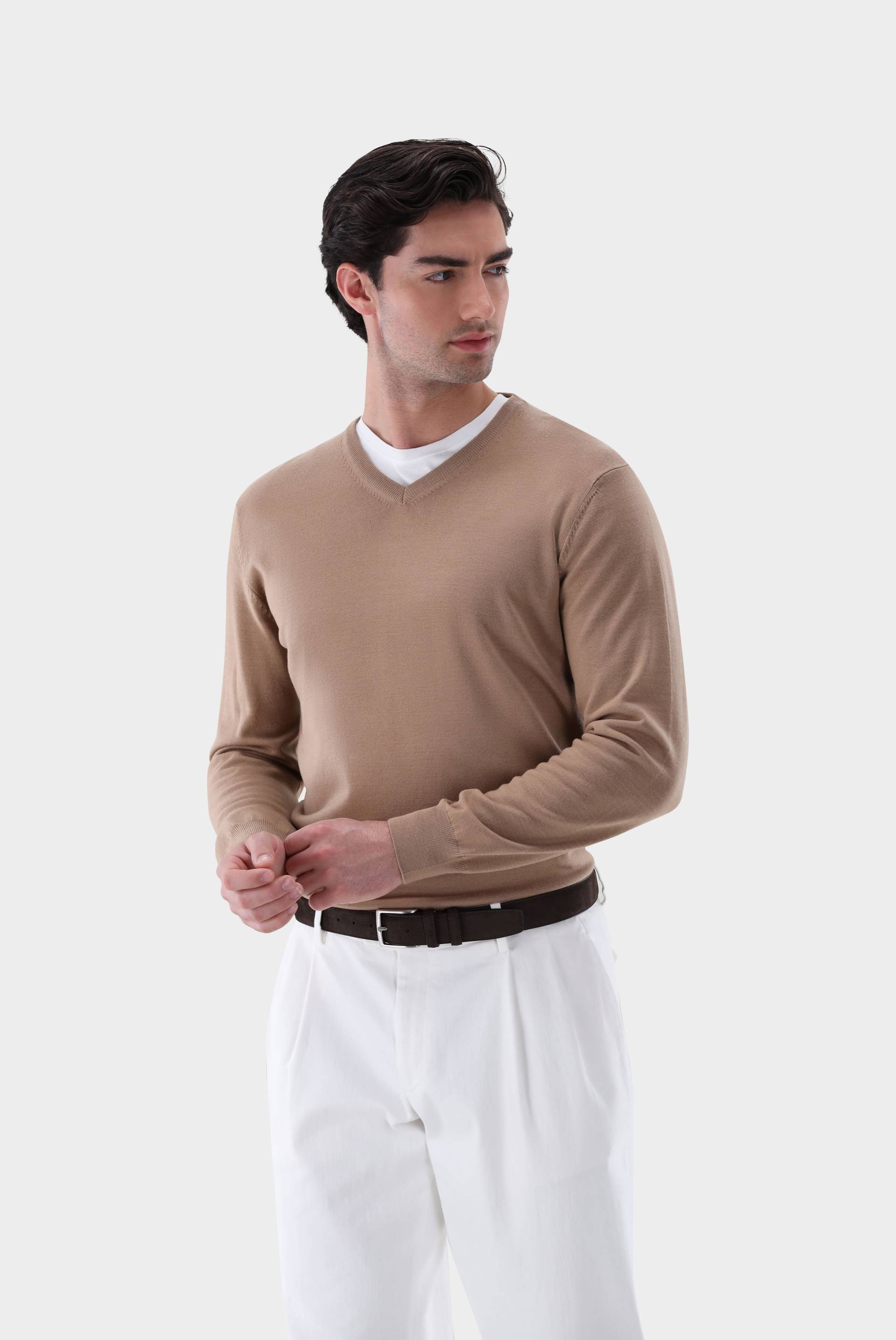 Pullover aus Merzerisierter Merinowolle mit V-Ausschnitt von van Laack