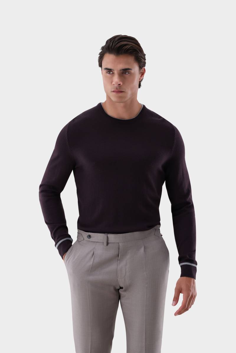 Rundhalspullover aus merzerisierter Merinowolle mit Farbdetail von van Laack