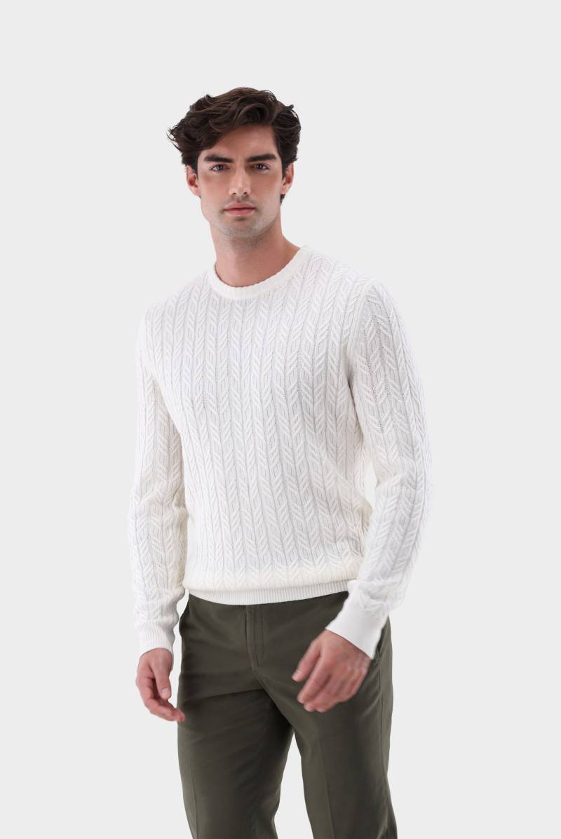 Rundhalspullover mit Zopfstrick und Kaschmir von van Laack