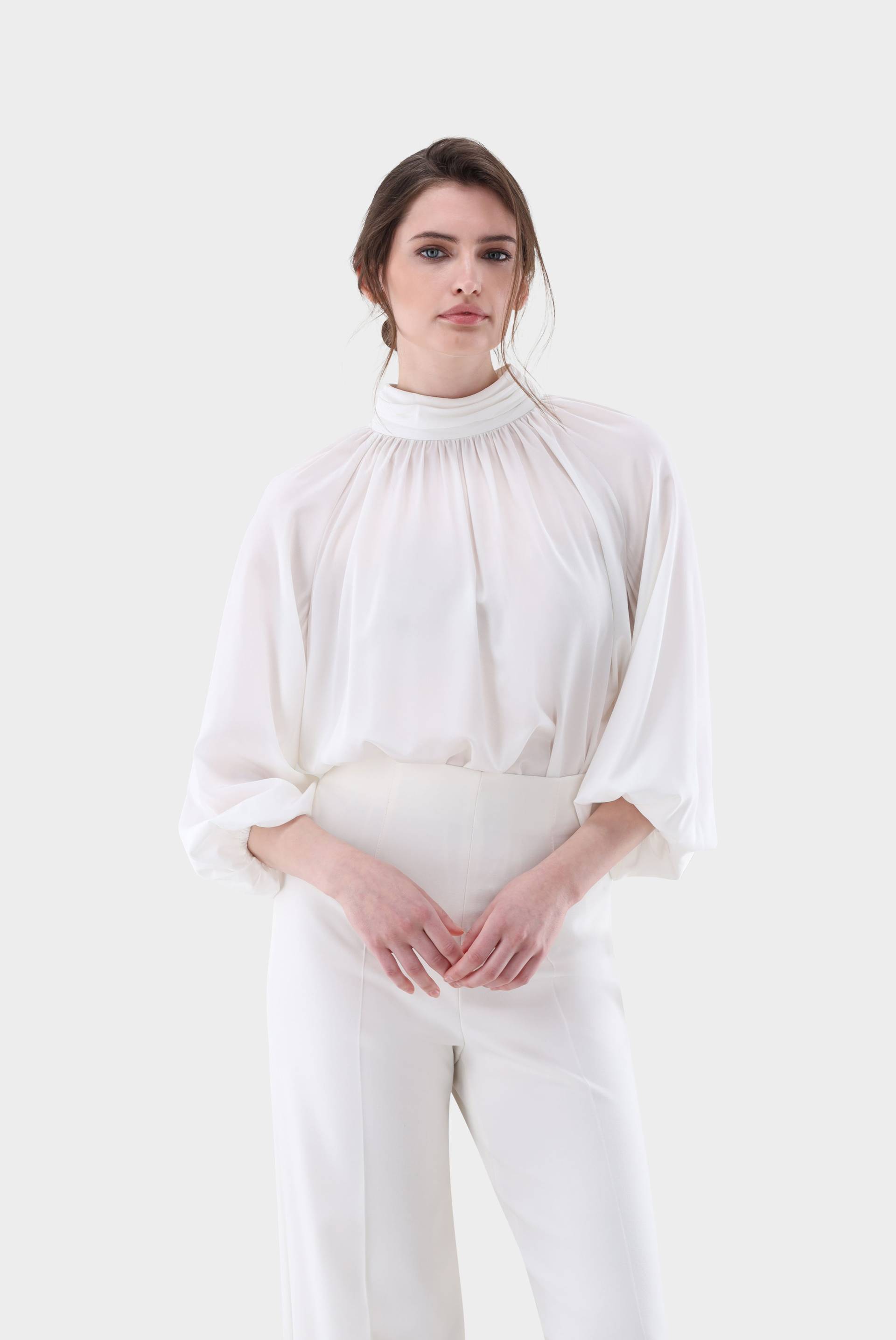 Stehkragenbluse aus Seide mit lockerem Schnitt von van Laack