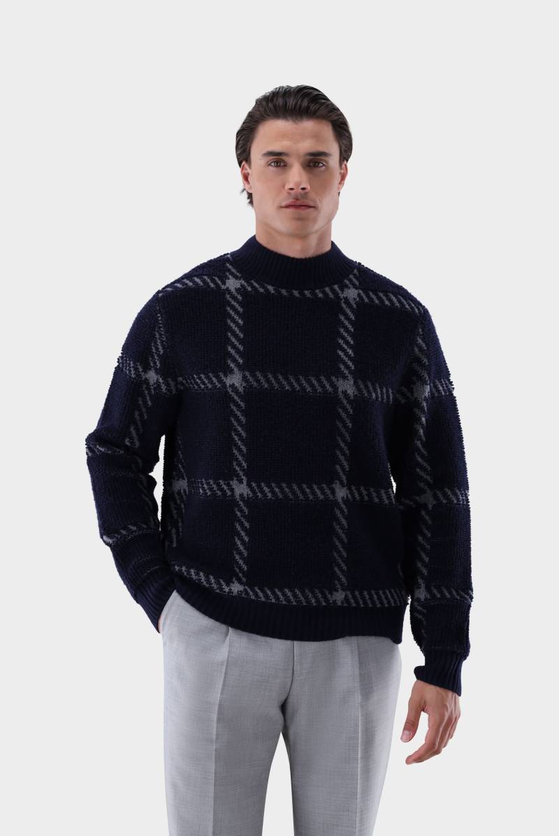 Stehkragenpullover mit Jacquard-Karomuster von van Laack