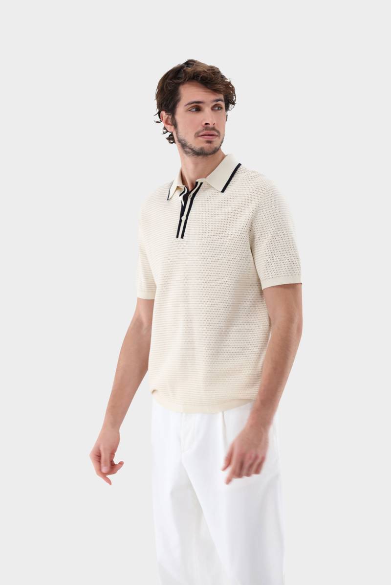 Strick Polo mit Retro Struktur und Kontrastkragen von van Laack