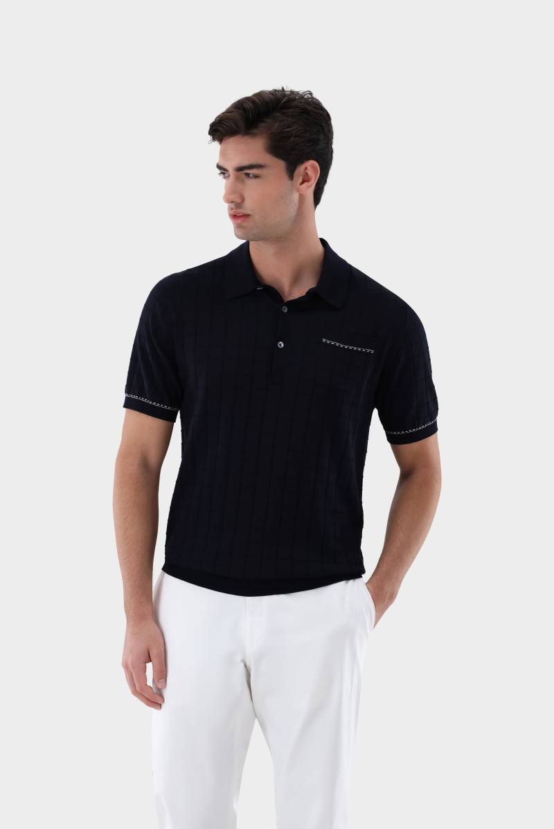 Strick Poloshirt mit Jacquard Karomuster von van Laack