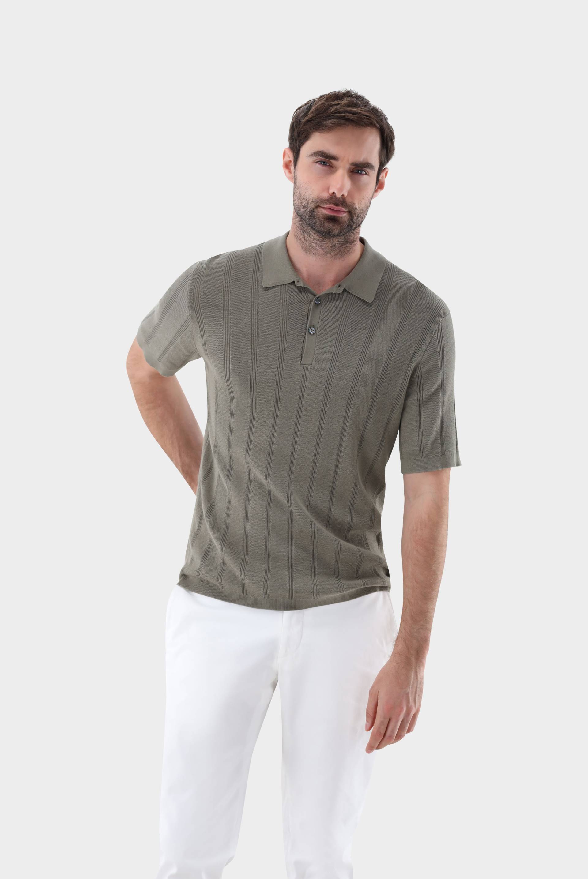 Strick Poloshirt mit Jacquard Streifen von van Laack