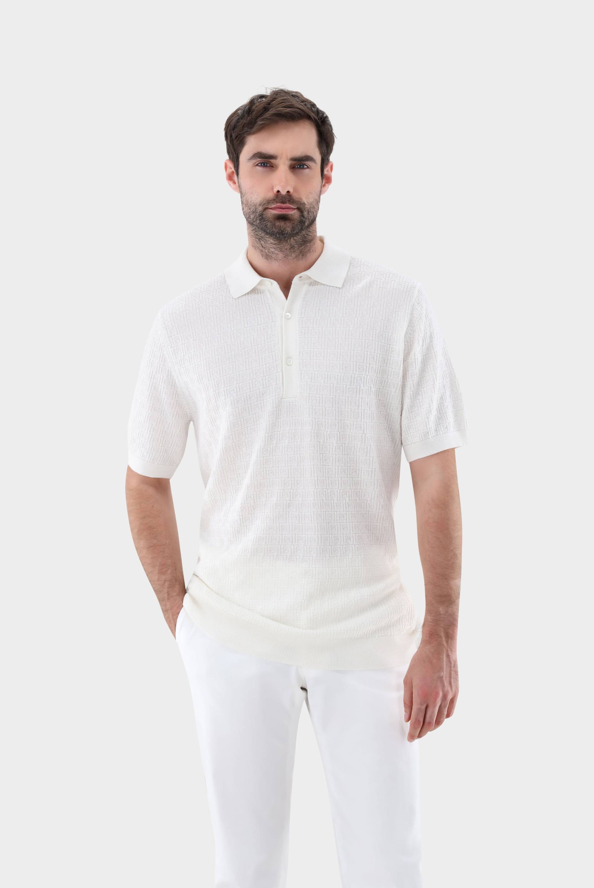 Strick-Poloshirt mit Signature Jacquard Muster von van Laack