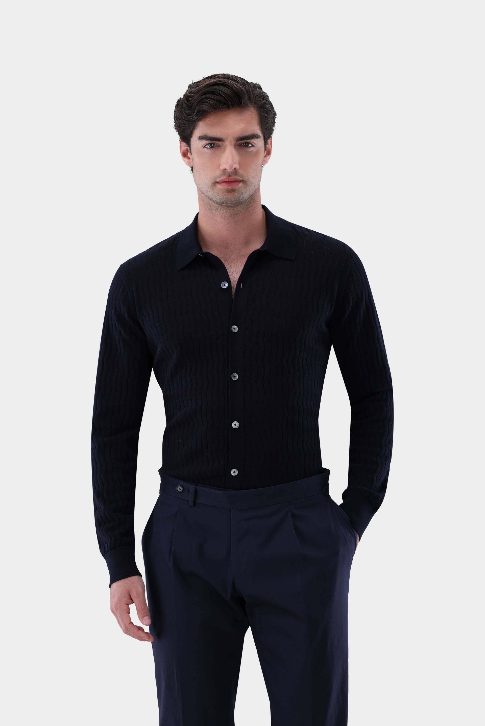 Strickhemd mit Strukturmuster aus Winter Cotton von van Laack