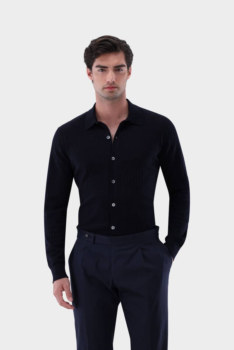 Strickhemd mit Strukturmuster aus Winter Cotton von van Laack