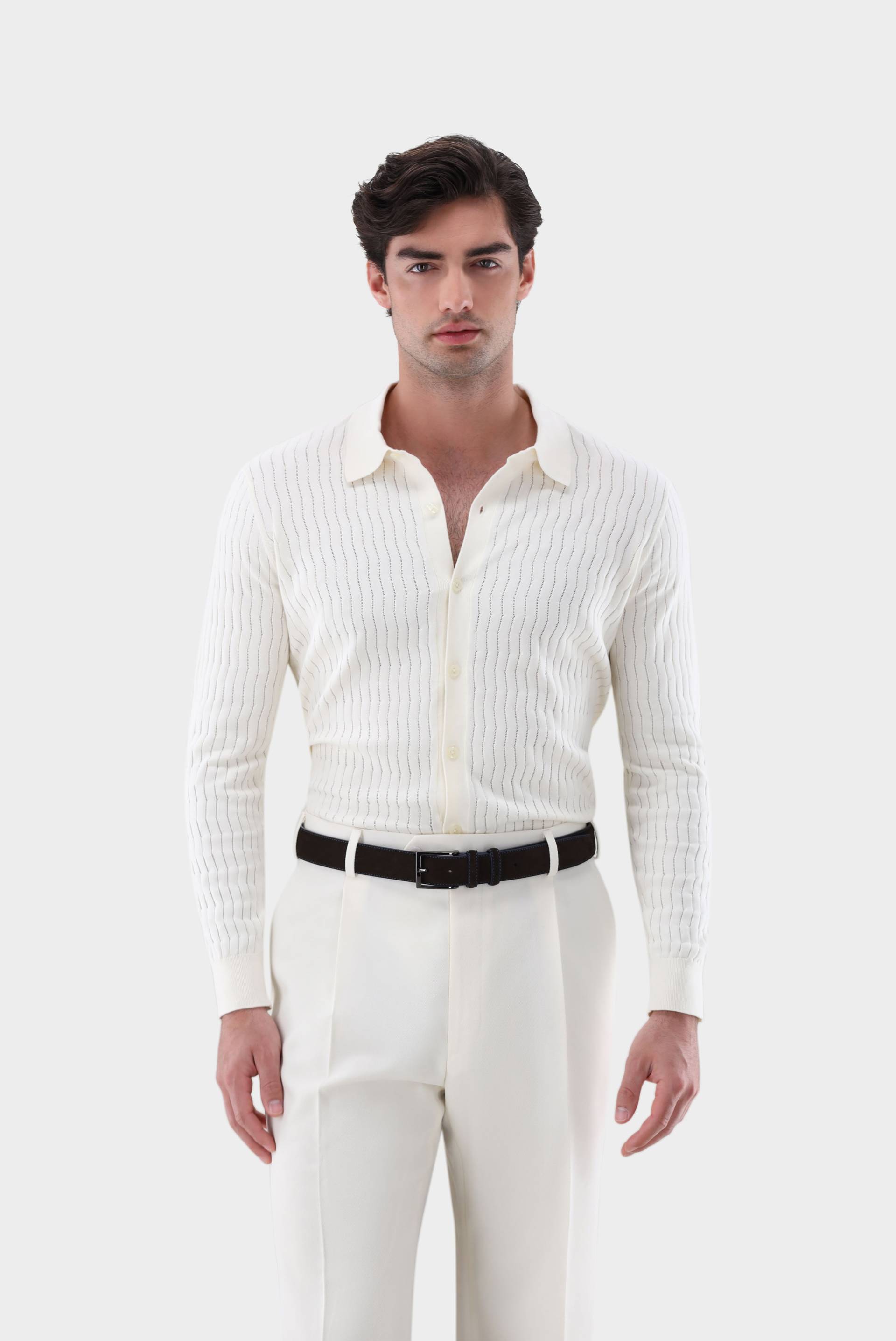 Strickhemd mit Strukturmuster aus Winter Cotton von van Laack