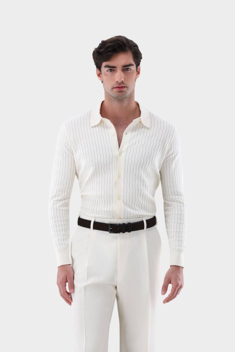 Strickhemd mit Strukturmuster aus Winter Cotton von van Laack