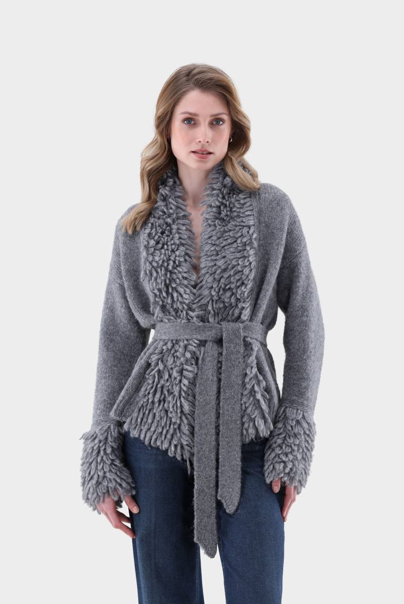 Strickjacke mit Fransen und Bindegürtel von van Laack