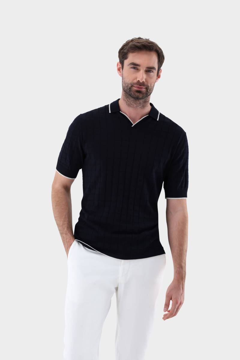 Poloshirt mit V-Neck und Jacquard Karomuster von van Laack
