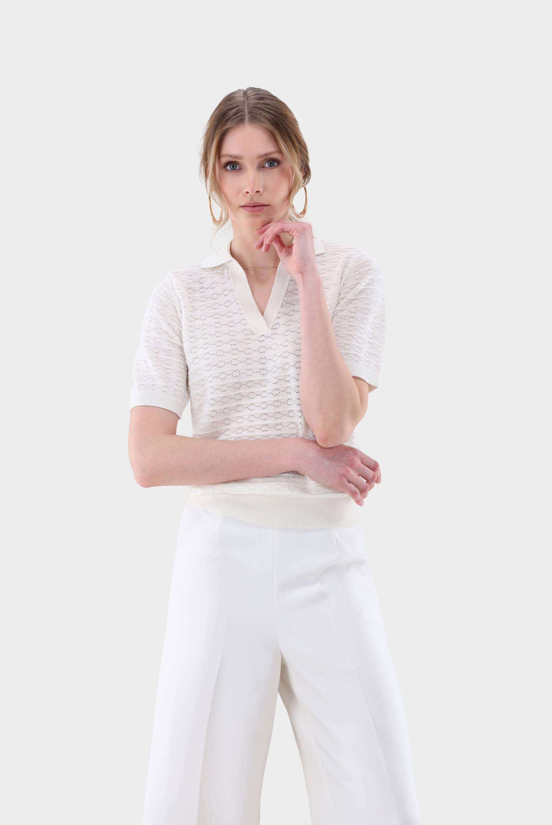 V-Polo gestreift mit Ajourmuster aus Air Cotton von van Laack