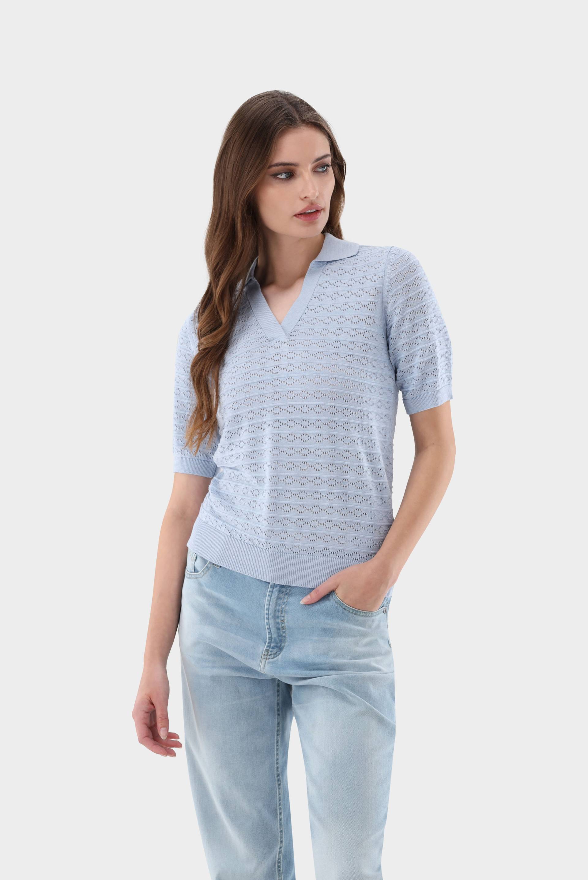 V-Polo mit Ajourmuster aus Air Cotton von van Laack
