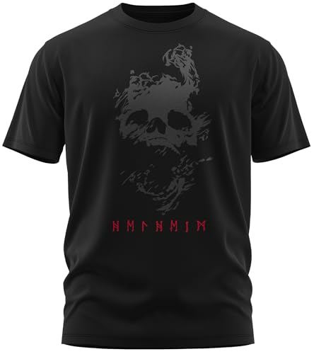 NØRTH Legendary Herren T-Shirt - Helheim Unterwelt Totenreich Brust Aufdruck, nordische Wikinger Walhalla Geschenke für Männer, Odin Thor Valhalla Viking Shirt, Farbe:Schwarz/Blutrot, Größe:S von vanVerden