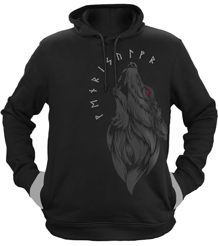 NØRTH Legendary Herren Hoodie mit Kapuze - Fenriswolf 1.0 Fenrir Wolf - nordische Wikinger Walhalla Geschenke für Männer, Valhalla Viking Herren Pullover, Farbe:Schwarz/Blutrot, Größe:3XL von vanVerden